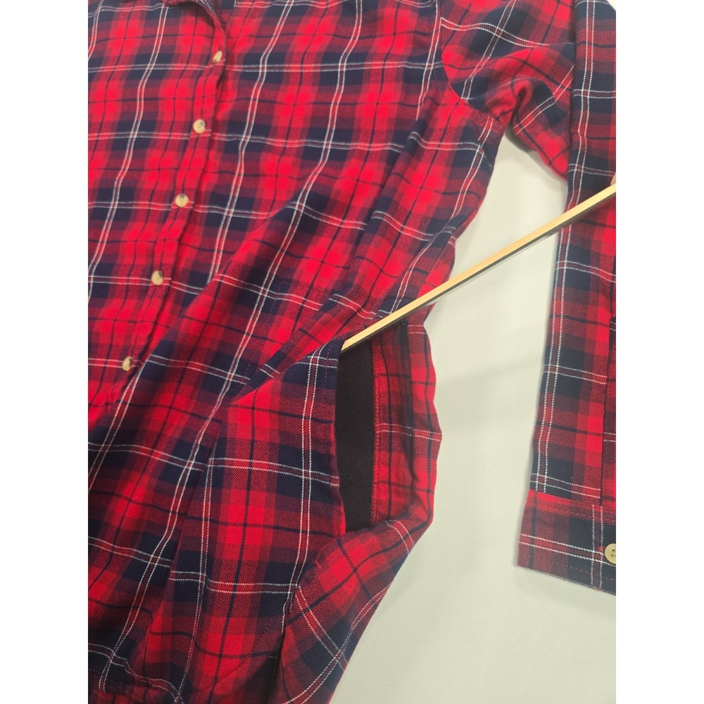 Jach's Girlfriend Cozy Flannel Shirt Red Plaid Long Sleeve Sz L Hand Pockets - Picture 4 of 8